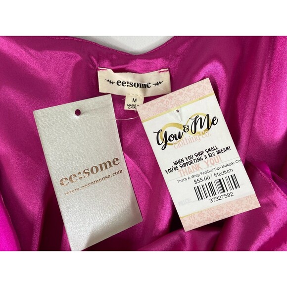 eesome Women Medium Bright Pink Camisole Top Feather Trim Sexy NWT - Picture 6 of 9